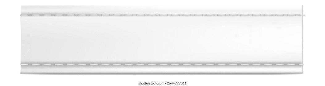 White blank clothing label featuring double stitching, positioned on a pristine white fabric background, offering ample space for personalized text and essential information