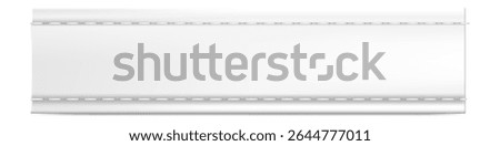 White blank clothing label featuring double stitching, positioned on a pristine white fabric background, offering ample space for personalized text and essential information