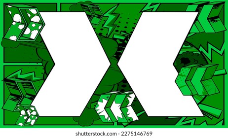 White, Blank Comic book arrow on green background poster. Comics abstract Symbol. Retro pop art Direction Sign.