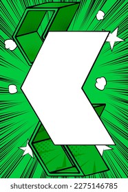White, Blank Comic book arrow on green background poster. Comics abstract Symbol. Retro pop art Direction Sign.