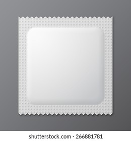 White Blank Condom Wrapper. Foil Pack Template Ready For Your Design. Vector EPS10