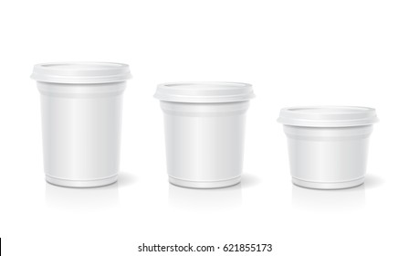 White blank container for dessert, yogurt, ice cream, Vector set