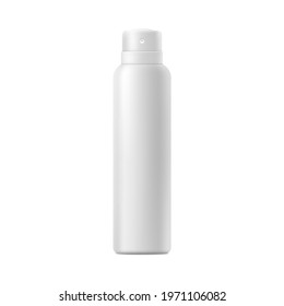 White blank cosmetic spray container mockup isolated on white background. Realistic deodorant or sunscreen lotion aerosol bottle packaging template - vector illustration.