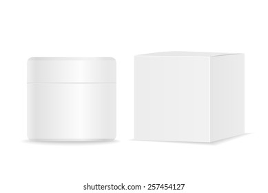White blank cosmetic tube and paper packaging. Vector illustration