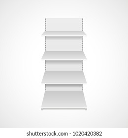 White blank empty rack with shelves. On white isolated background. Template is ready for your design