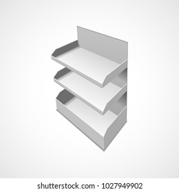 White blank empty rack with shelves. On white isolated background. Template is ready for your design