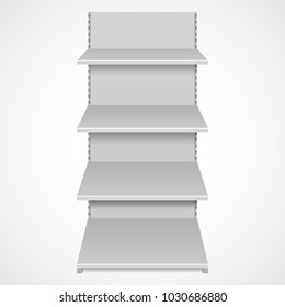White blank empty rack with shelves. On white isolated background. Template is ready for your design