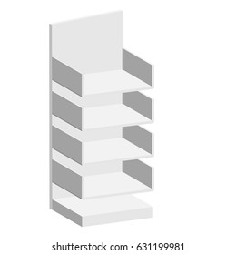 White Blank Empty Showcase Displays With Retail Shelves Products On White Background Isolated. Ready For Your Design. Product Packing. Vector EPS10