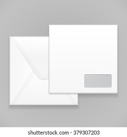 White Blank Envelope. Illustration Isolated On Gray Background. Mock Up Template Ready For Your Design. Vector EPS10