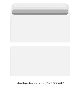White blank envelope with self adhesive seal isolated on white background, vector template