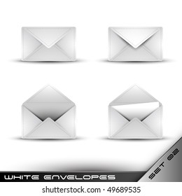 White Blank Envelopes In Different States - Detailed Vector Set 02