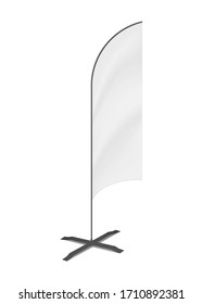 White Blank Feather Flag Banner Stand, Vector Mockup. Vertical Event Marketing Exhibition Display, Mock-up. Template For Design.