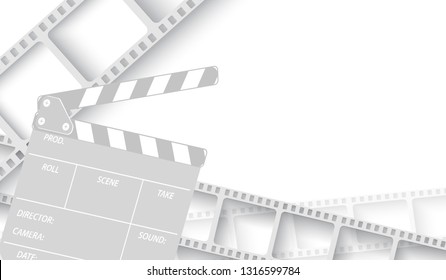 White blank with film strip frame and clapper-board isolated on white background. Design template cinema with space for your text. Vector cinema background , brochure, tickets, flyer, leaflet. EPS 10