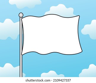 Bandera blanca en blanco en un cielo azul, plantilla vectorial.