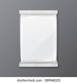 Bolsa De Aceite Blanco En Blanco, Café, Sal, Azúcar, Pimienta, Especias, Sobre, Dulces, Chocolate O Plástico De Candy Preparados Para Su Diseño. Vector de embalaje de producto de refrigerio EPS10