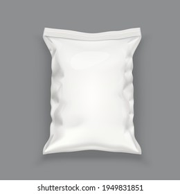 White Blank Foil Food Snack Sachet Bag Packaging Isolated On Gray. EPS10 Vector