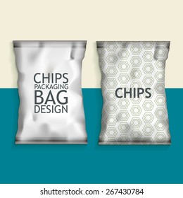 White Blank Foil Food Snack pack For Chips, Spices, Coffee, Salt, and other products. Plastic Pack Template for your design and branding. Vector