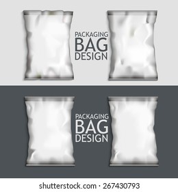 White Blank Foil Food Snack pack For Chips, Spices, Coffee, Salt, and other products. Plastic Pack Template for your design and branding. Vector