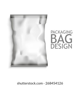 White Blank Foil Food Snack pack For Chips, Spices, Coffee, Salt, and other products. Plastic Pack Template for your design and branding. Vector