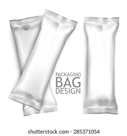 White Blank Foil Food Snack Pack For Biscuit, Wafer, Crackers, Sweets, Chocolate Bar, Candy Bar, Snacks Etc. Plastic Pack Template For Your Design and Branding. Vector