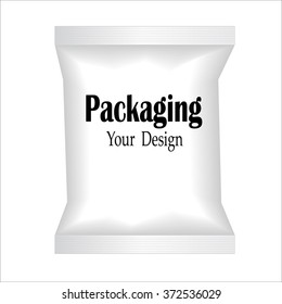 White Blank Foil Food Snack Sachet Bag Packaging For Coffee, Salt, Sugar, Pepper and Other Product. Mock Up Template For Your Design. Vector EPS10