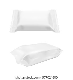 White blank foil food snack pack for chips, candy and other products. Wet wipes packaging.