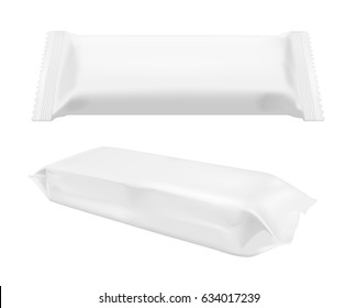 White blank foil food snack pack for chips, candy and other products. Wet wipes packaging.