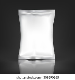 White Blank Foil pack . Plastic Pack Template for your design and branding. Mockup Foil Food Snack pack For Chips, Spices, Coffee, Salt, and other products. Plastic 