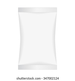  White Blank Foil Packaging for Coffee, Chips, Spices. Ready For Your Design. Snack Product Packing Vector EPS10