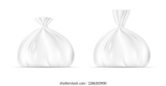 White blank foil or paper packaging. Sachet for bread, coffee, sweets, cookies and gift. Santa sack mock up