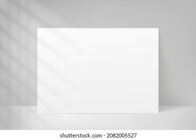 White Blank Frame Mockup. Paper Empty For Visual Prints. Mock Up Design Poster, Postcard, Card, Flyer, Banner, Banner, Leaflet, Template, Picture. Shadow On Wall From Window Light. Vector Illustration