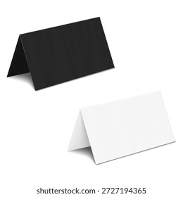 Hoja de papel de paisaje de medio pliegue en blanco blanco. Blanco y negro. Maqueta de Vector realista. Invitación, tarjeta de felicitación, folleto de negocios. Maqueta. Plantilla para el diseño