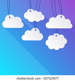 White blank hanging paper clouds flat design