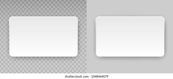 White blank horizontal plastic, paper business card or name credit card template isolated on transparent background. Vector clean web button, sticker, sheet, label, banner with rounded corners