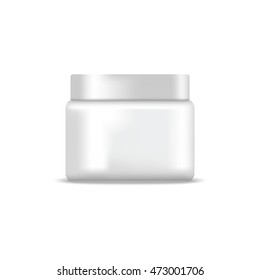 White Blank Jar Of Cream. Mock Up, Cosmetic Package 