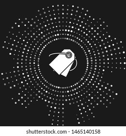 White Blank label template price tag icon isolated on grey background. Empty shopping discount sticker. Template discount banner. Abstract circle random dots. Vector Illustration