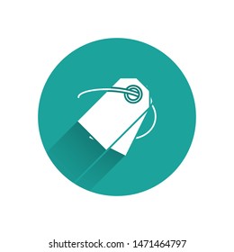 White Blank label template price tag icon isolated with long shadow. Empty shopping discount sticker. Template discount banner. Green circle button. Vector Illustration