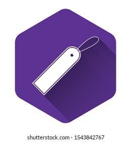 White Blank label template price tag icon isolated with long shadow. Empty shopping discounts sticker. Template discount banner. Purple hexagon button. Vector Illustration