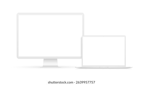 White blank laptop and screen device mockup illustration
