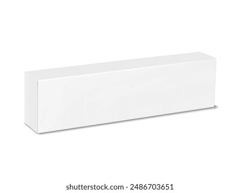 White blank long flat pack paperboard box. Realistic 3d vector mock-up. Isolated cardboard box for toothpaste or cream tube. Mockup. Carton packaging. Template for design