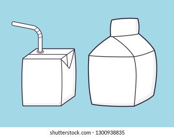 White blank milk carton and box with straw template