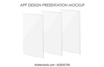 White blank mobile web wireframing pages mockups. Can be used for app design presentation. App mockup for smartphone. Vector illustration 