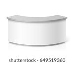 White blank modern reception. Round information desk or exhibition counter vector illustration