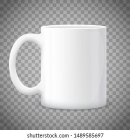 White Blank Mug Isolated On A Transparent Background. Empty Vector Cup Template.