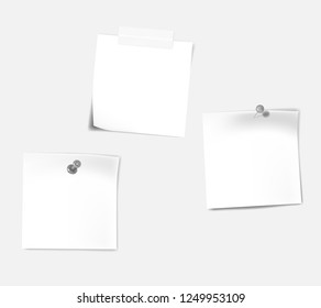 White blank note paper sheets attached to the wall. Memo sticker, reminder - vector mock-up set.