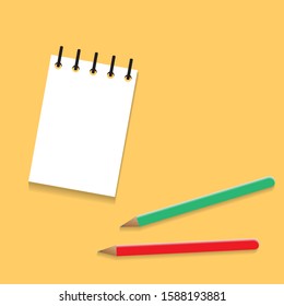 White blank note papers with colorful pencils vector illustration