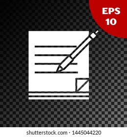 White Blank notebook and pen icon isolated on transparent dark background. Paper and pen.  Vector Illustration