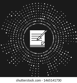White Blank notebook and pen icon isolated on grey background. Paper and pen. Abstract circle random dots. Vector Illustration
