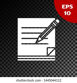 White Blank notebook and pencil with eraser icon isolated on transparent dark background. Paper and pencil.  Vector Illustration