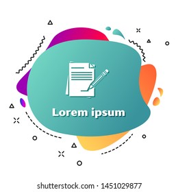 White Blank notebook and pencil with eraser icon isolated on white background. Paper and pencil. Abstract banner with liquid shapes. Vector Illustration